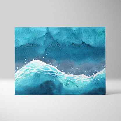 Watercolor ocean wave canvas wall art in turquoise glow with white foam