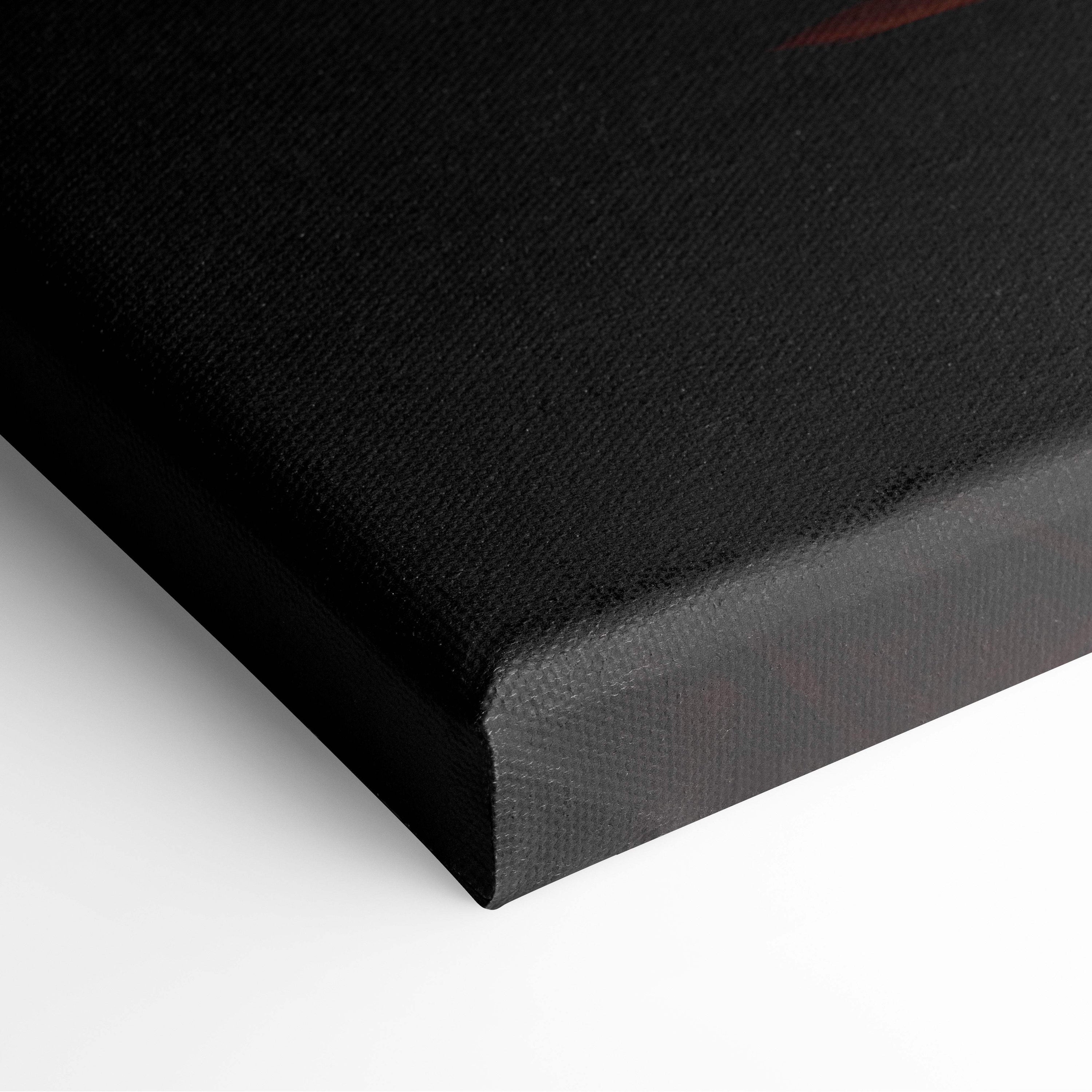 Black canvas wall art with textured surface and wrapped edges for radiant angel ascension fiery red and gold decor