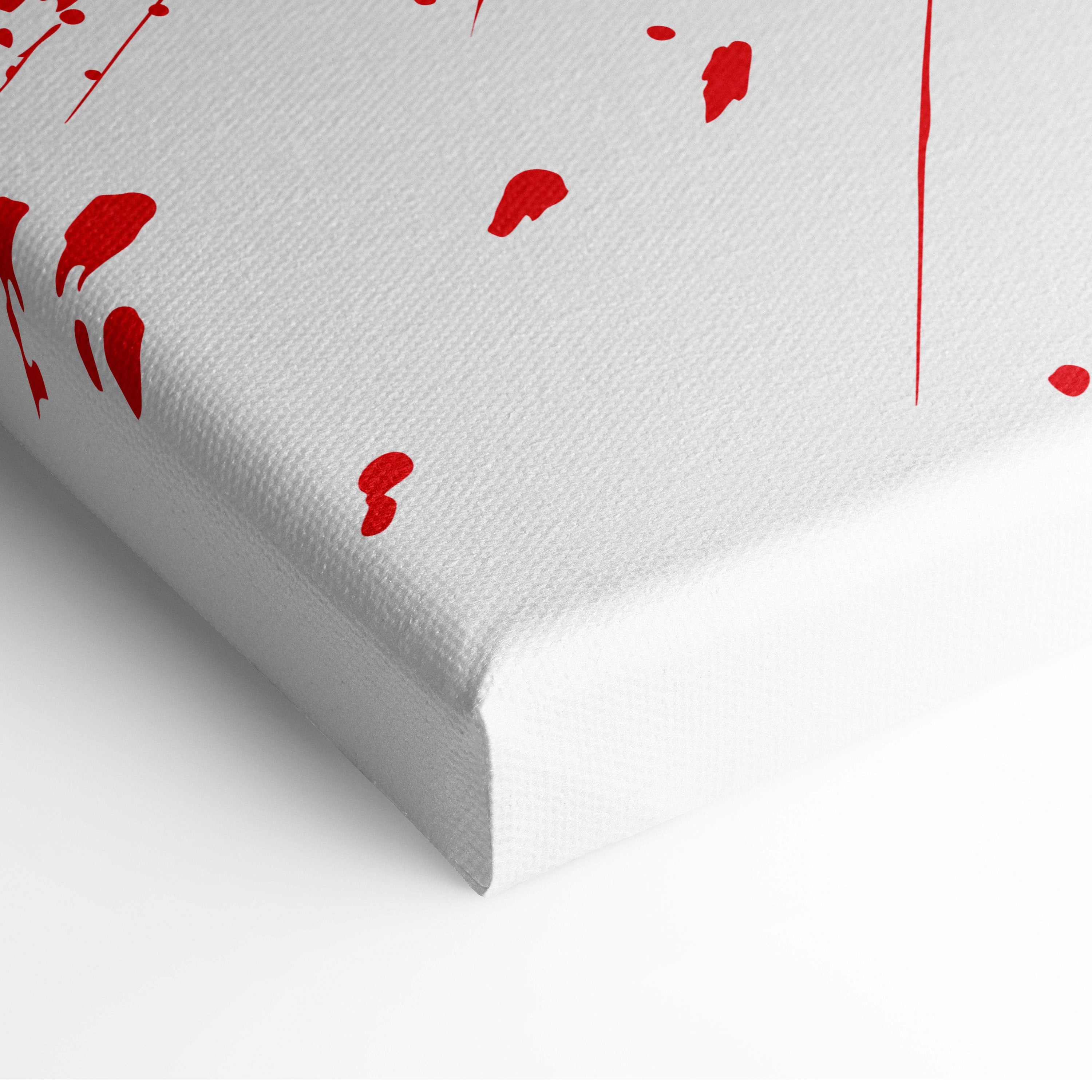 Samurai warrior canvas wall art with white canvas and red splatter paint in japanese ink painting style for room decor