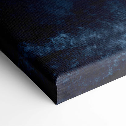 Moonlit gothic cityscape canvas wall art features a deep navy blue textured abstract swirling pattern on canvas print