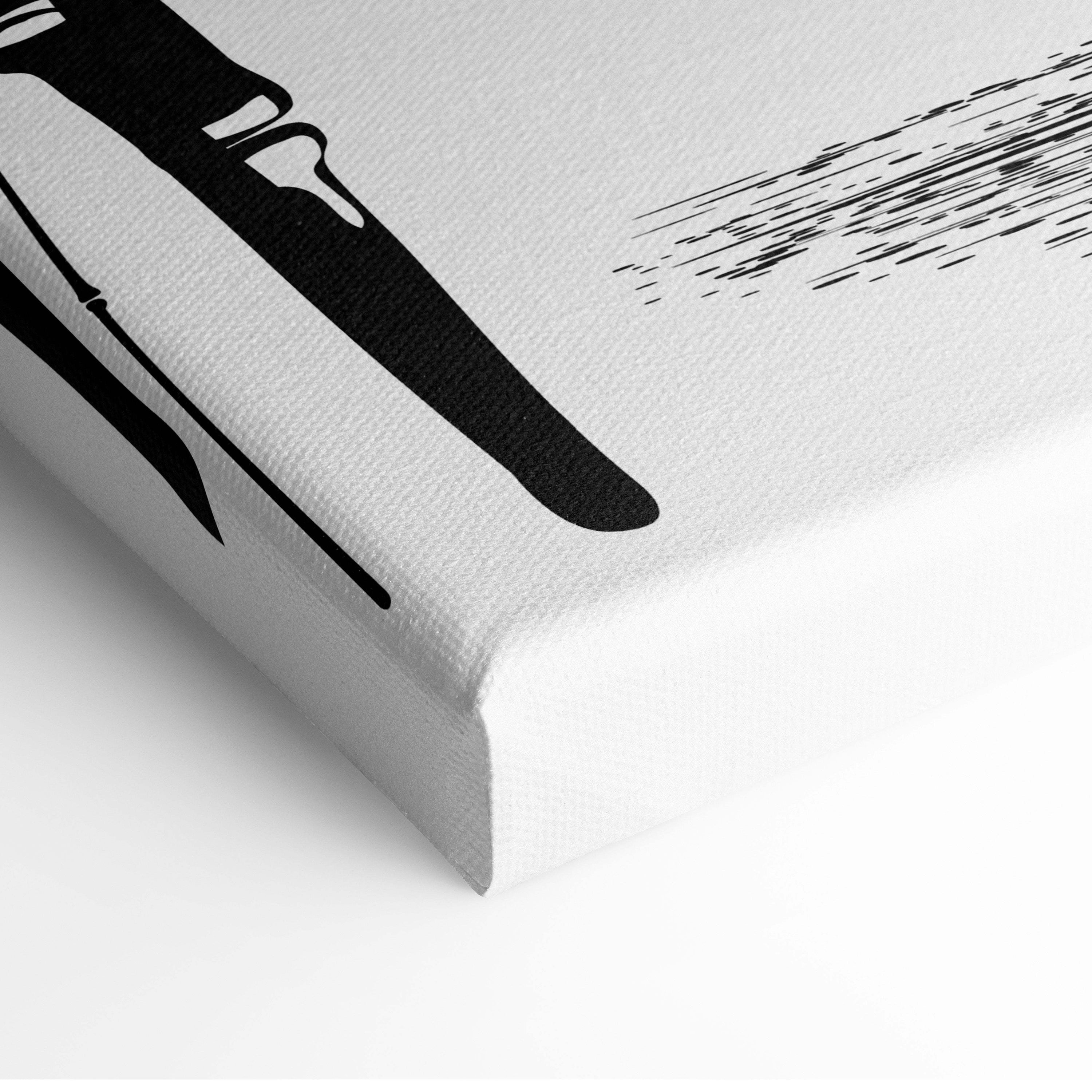 White canvas Japanese bamboo sailboat wall art with black abstract lines minimalist zen decor for living room