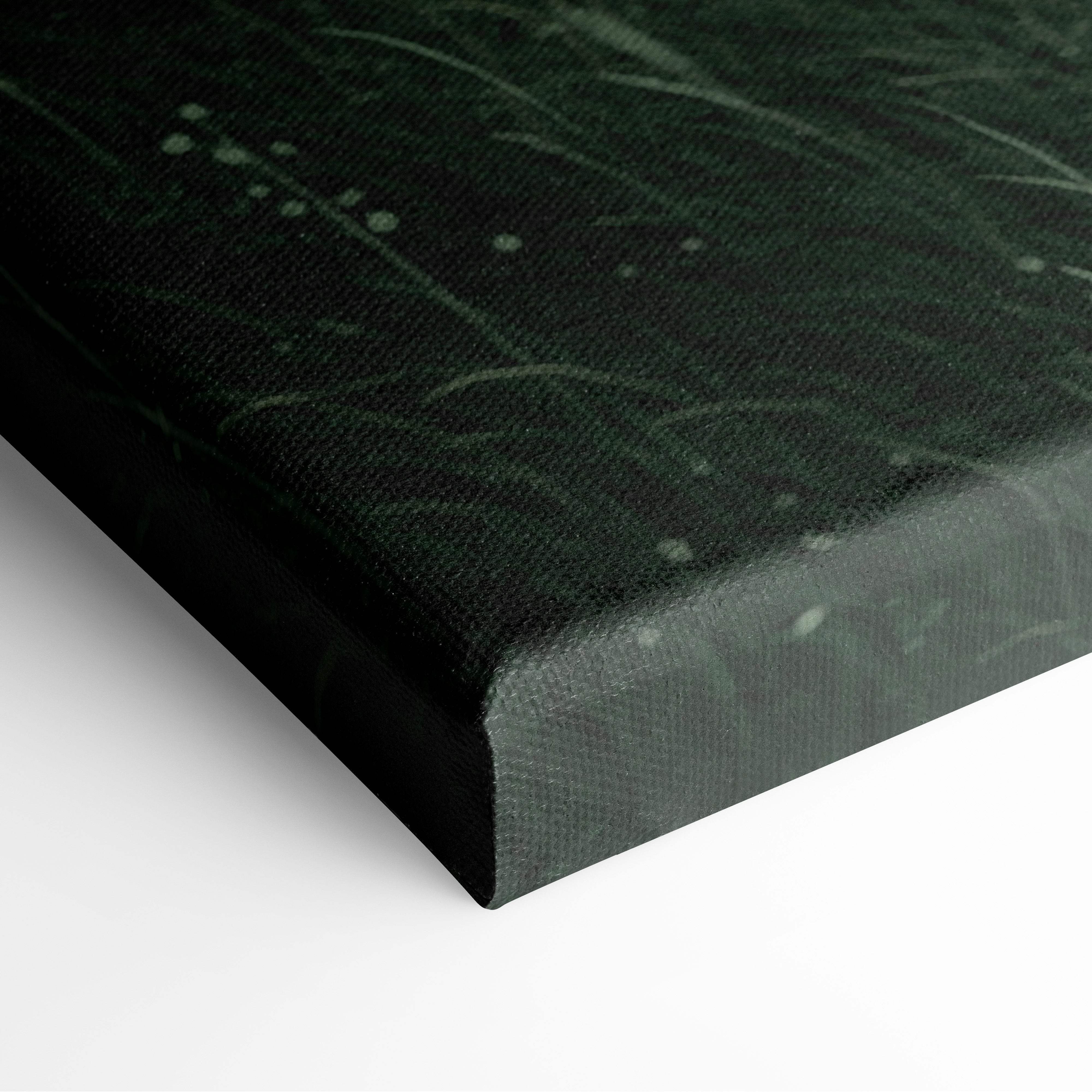 Dark green canvas print with white speckles and wispy lines for contemporary fantasy reading wall art kids room decor