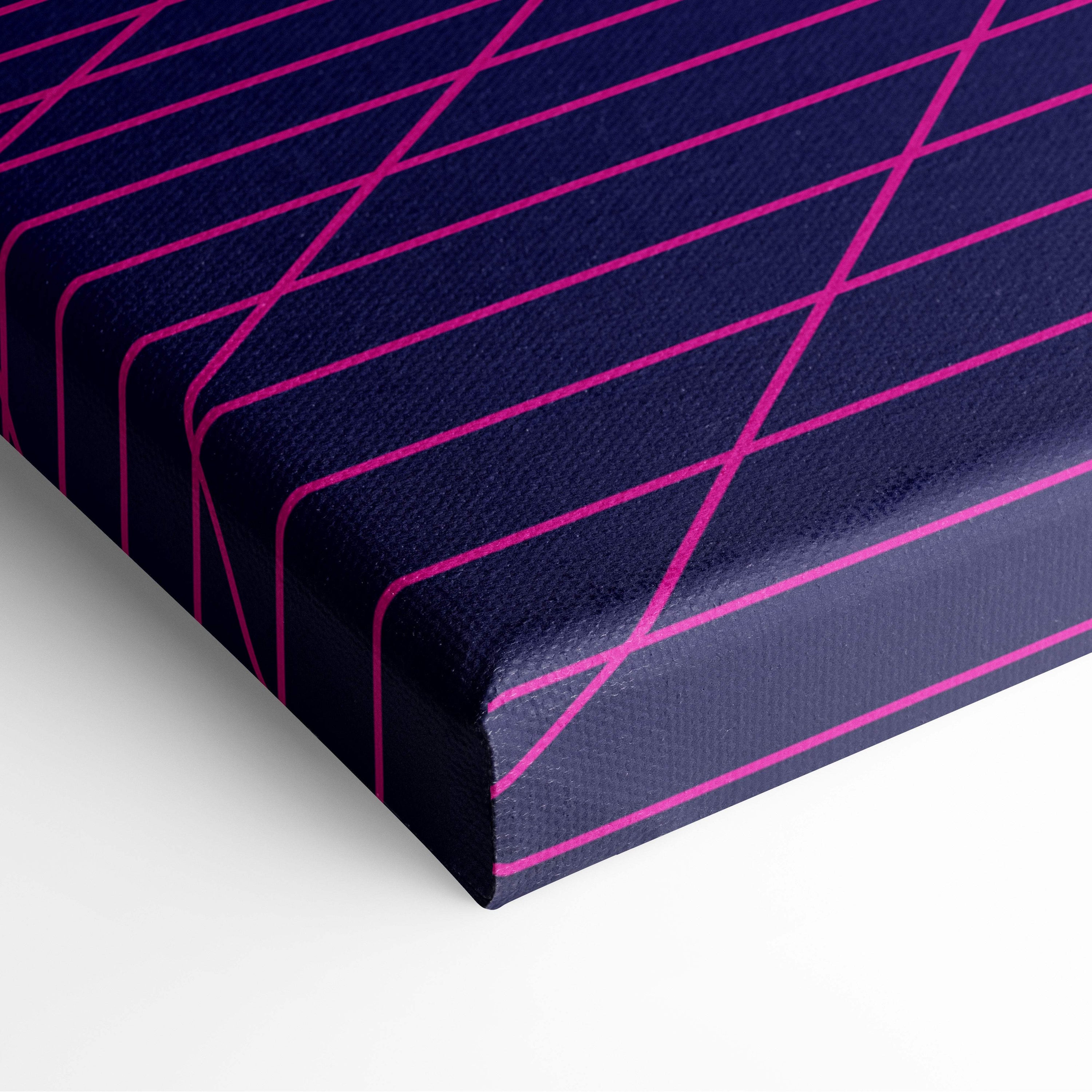 Navy blue canvas print with bold magenta geometric lines retrowave sports car vaporwave wall decor