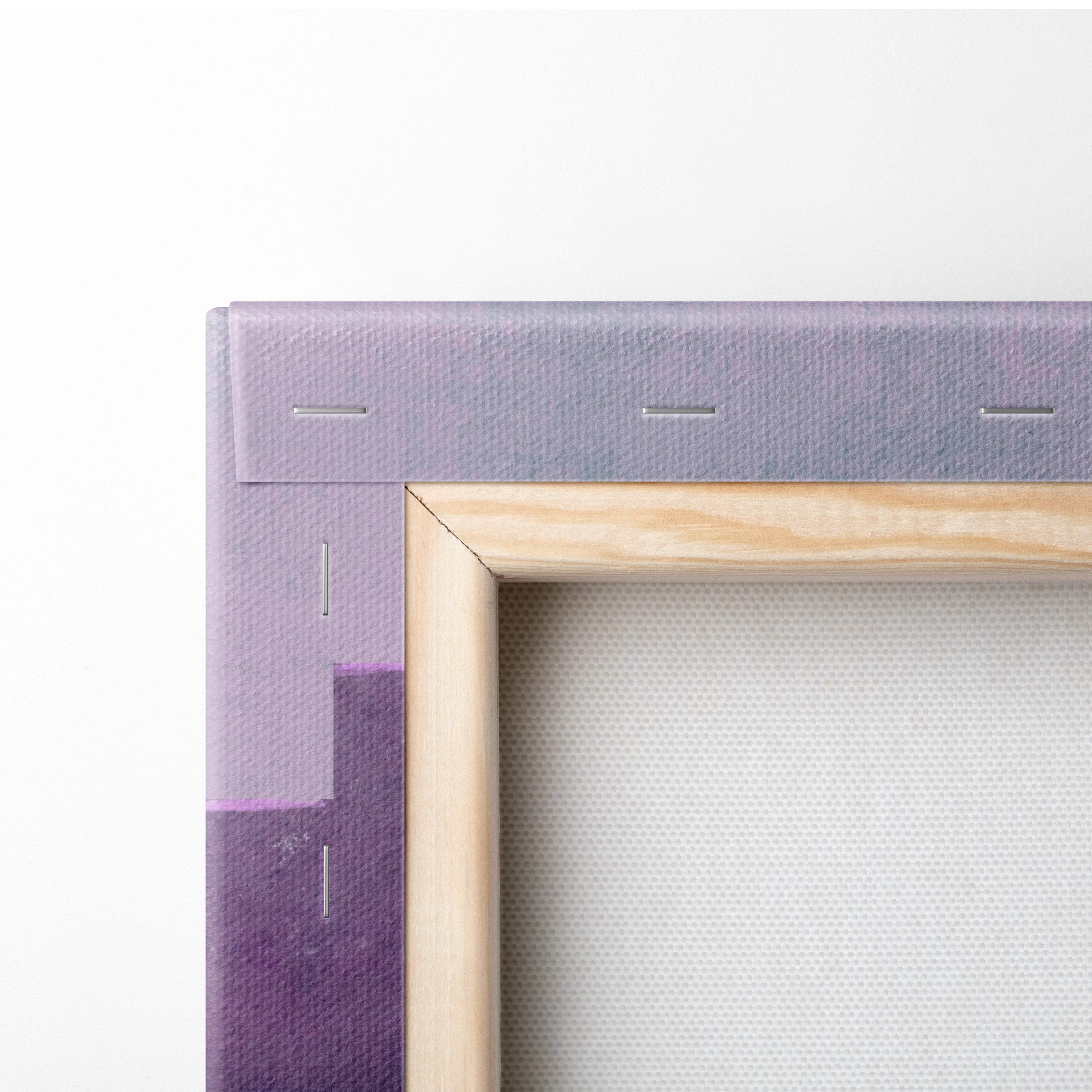 Contemporary purple boat canvas wall art with light purple canvas and natural wood frame for modern decor
