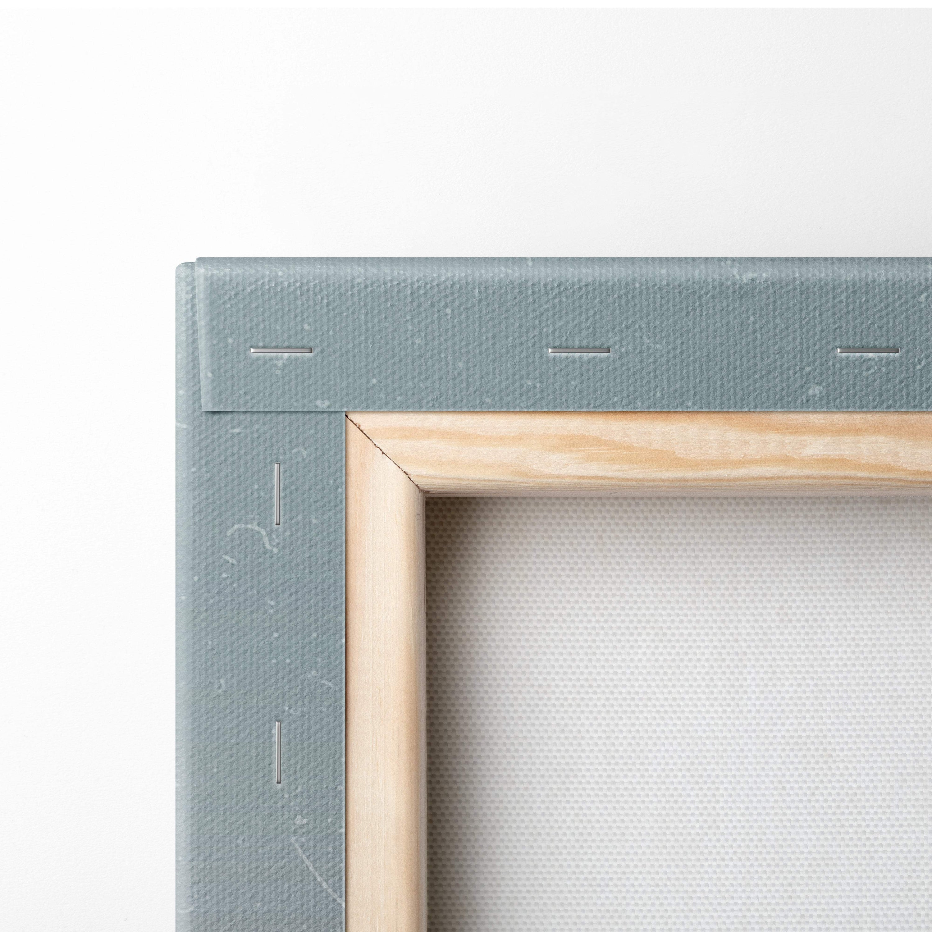 Minimalist canvas wall art with light wood frame and textured sage green edge for modern boho bedroom decor