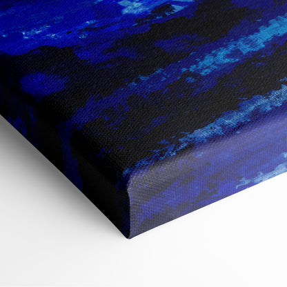 Celestial Blue Dreamscape Canvas Wall Art – Deep Ocean Sky Swirls, Luminous Cosmic Figure, Starfall Fantasy Illustration, Ethereal Nightscape Painting, Modern Mystical Decor Print