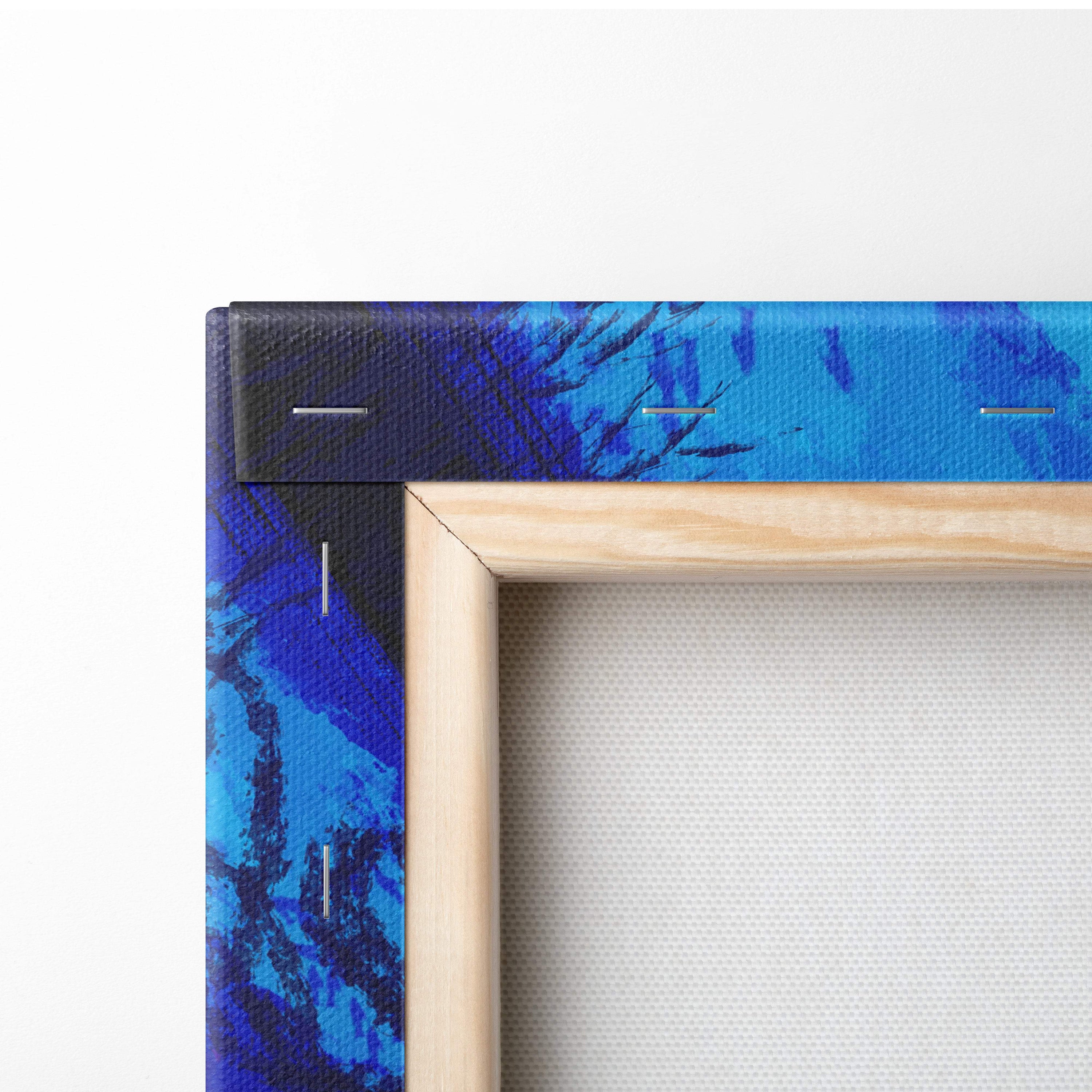Blue underwater goddess canvas wall art with wooden frame and black backing featuring ocean fantasy queen design