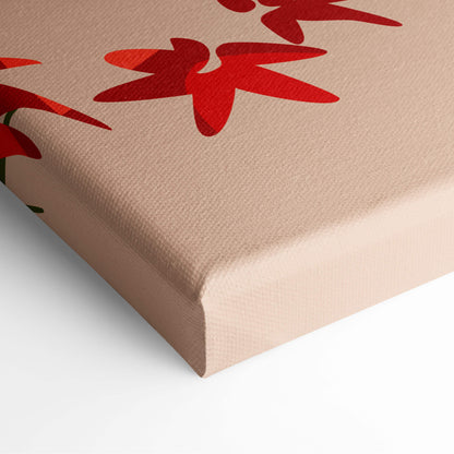 Beige canvas print with bold red star-shaped floral designs tiger bamboo pattern asian botanical wall art