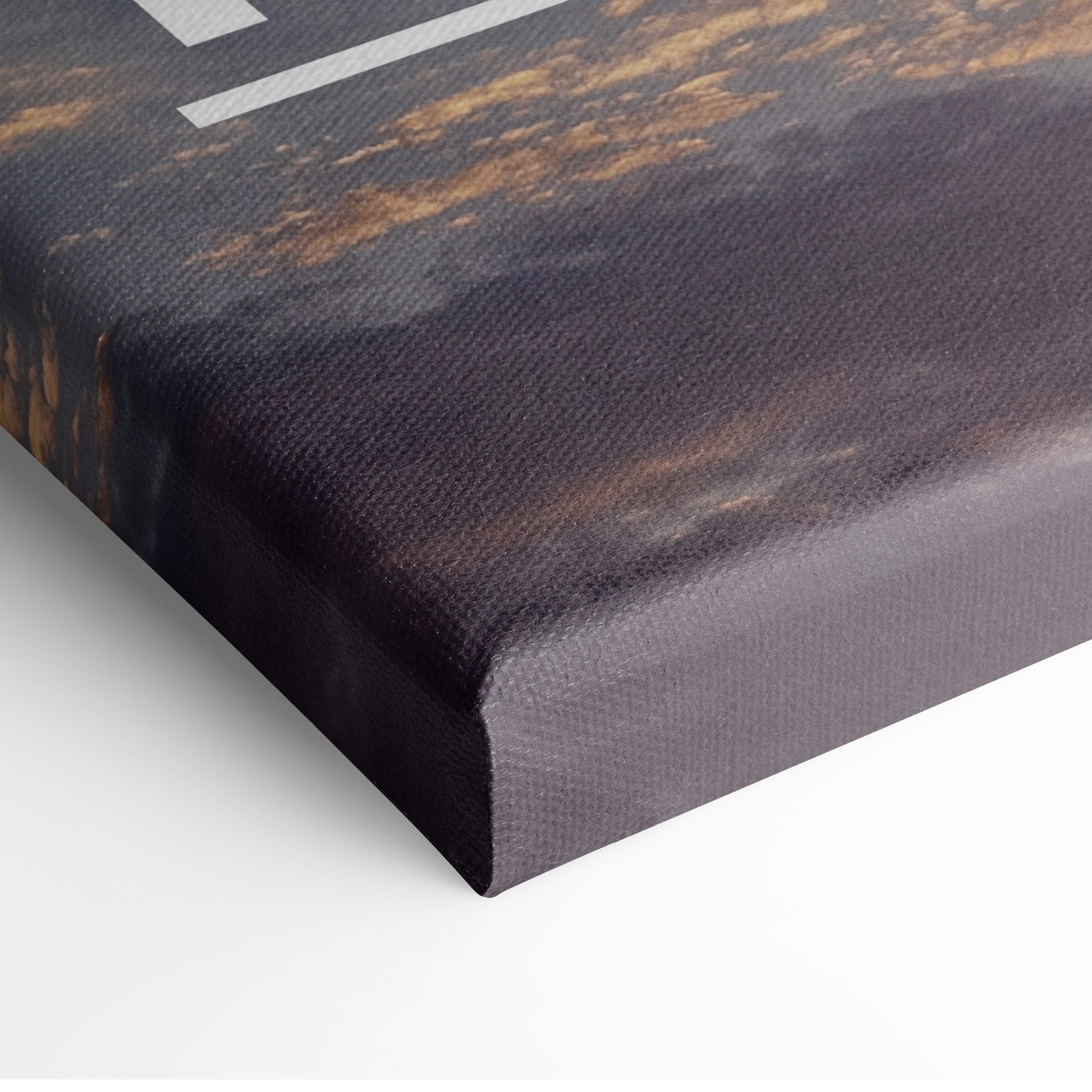 Dark canvas print with textured rustic finish and subtle brownish orange streaks motivational success quote wall art