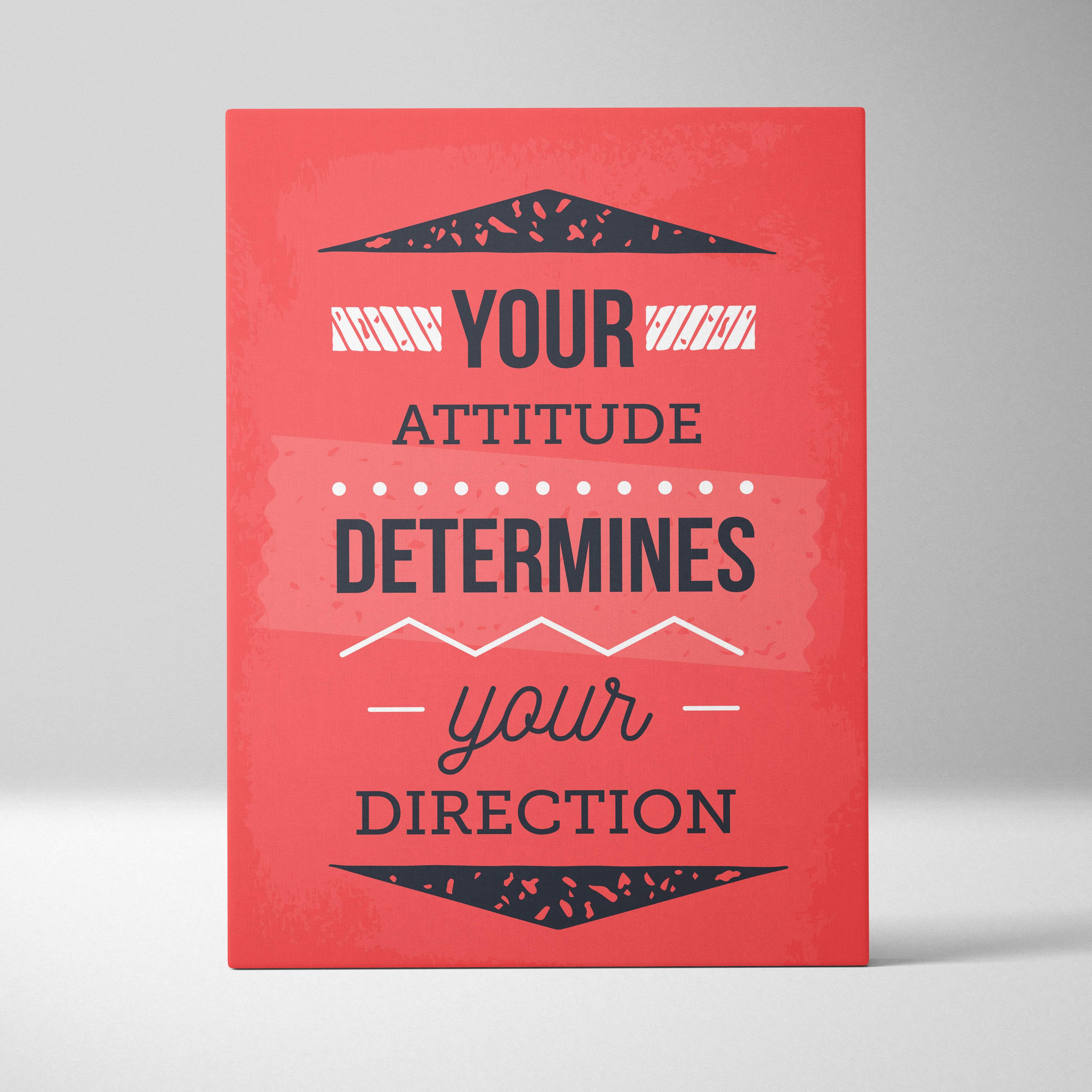 Red motivational canvas print with coral typography featuring your attitude determines your direction for office or home decor