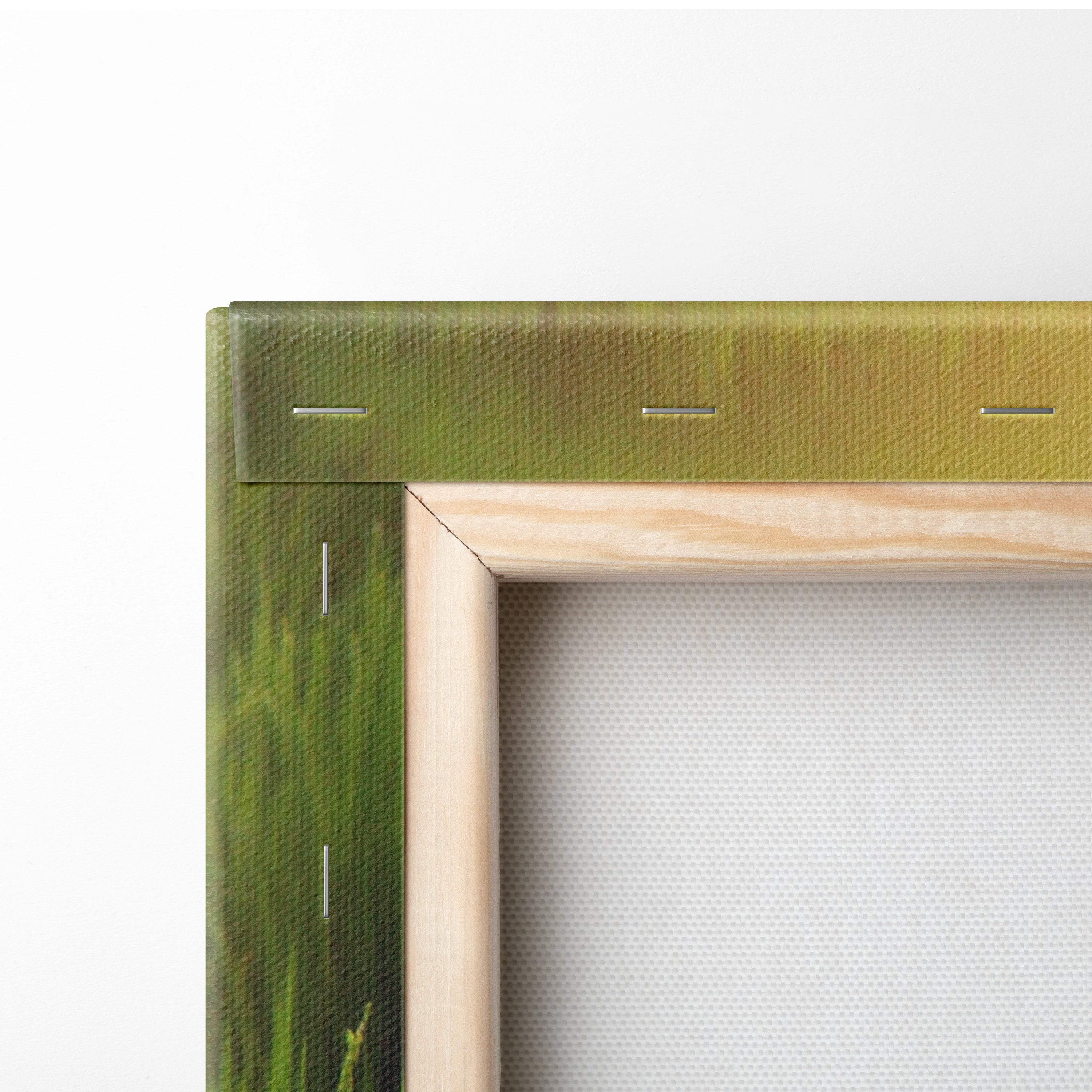 A minimalist wooden frame with a green gradient canvas print stitched edge motivational nature wall art decor