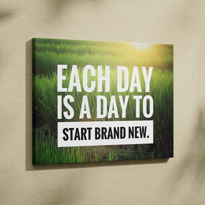 Motivational nature canvas wall art featuring vibrant green grass field and bold white and black inspirational quote print