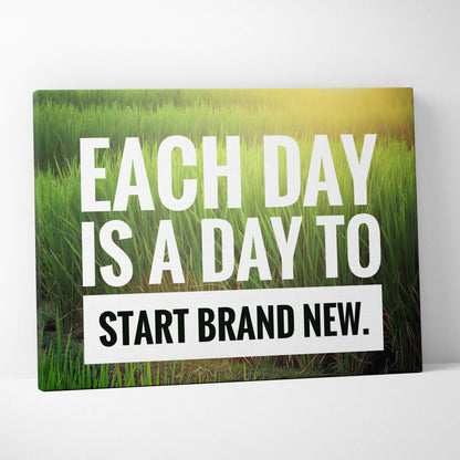 Motivational nature canvas wall art with bold white and black text on vibrant green grass background with yellow glow