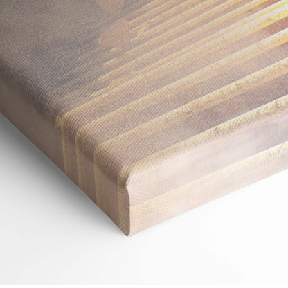 Canvas print featuring epic dragon over fortress with wood-grain texture in warm brown and golden sunlit tones