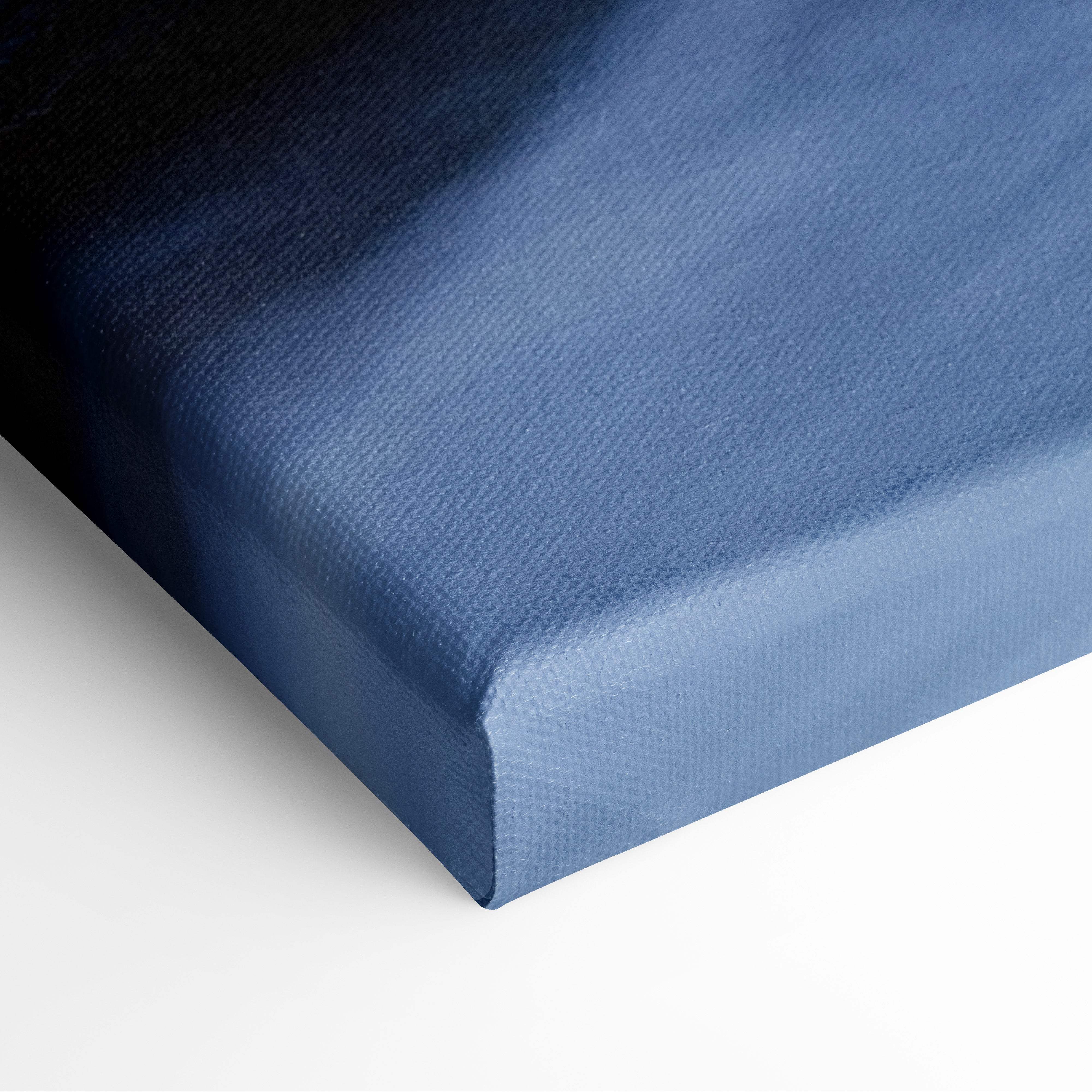 Blue canvas wall art with gradient from navy to light blue featuring textured fabric for motivational ocean sunset decor