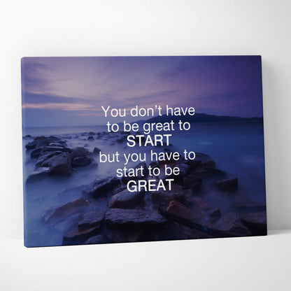 Motivational ocean quote canvas wall art with serene twilight coastal scene and inspiring text for office or bedroom decor