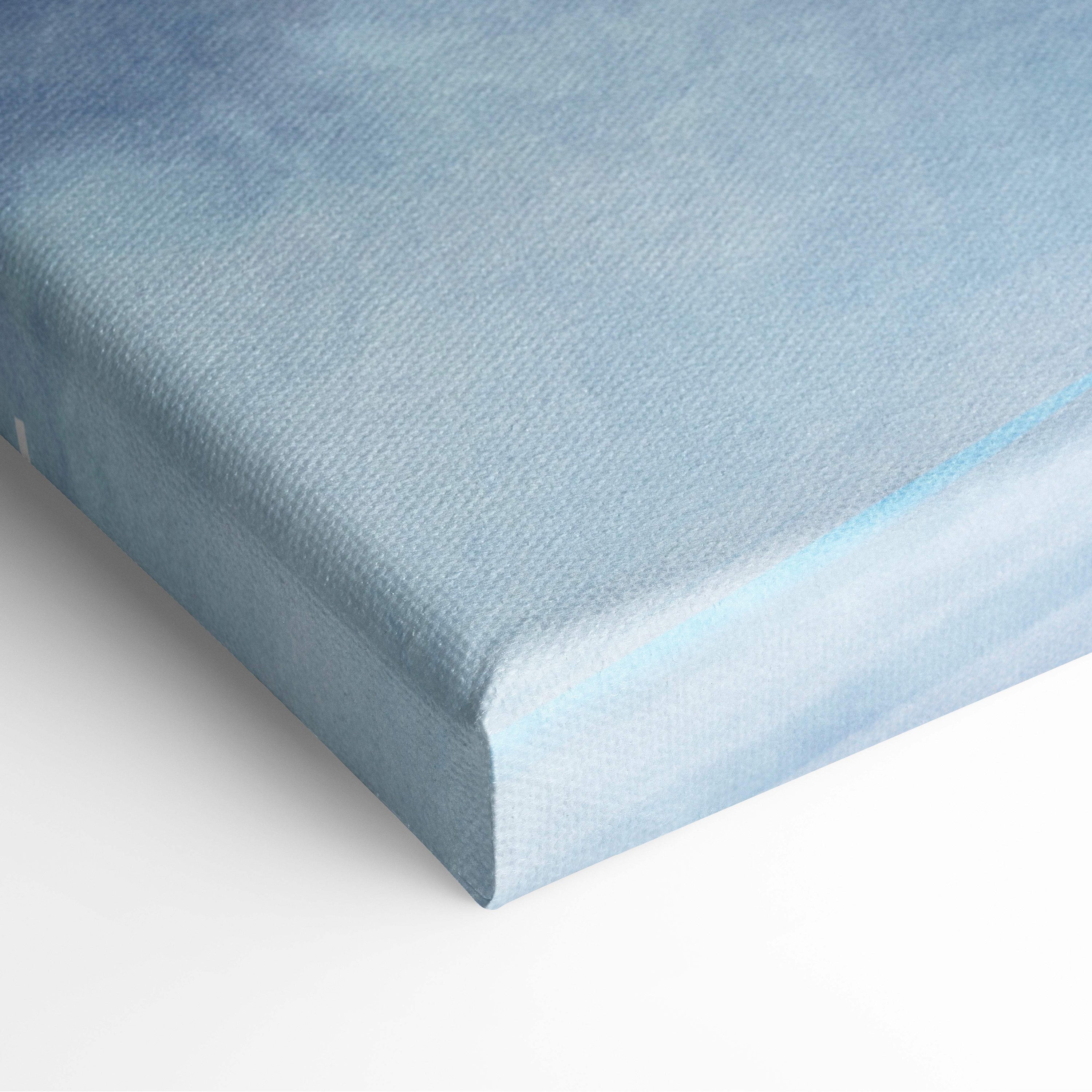 A soft blue canvas print with subtle gradient and texture featuring cyberpunk biker neon city night rider art