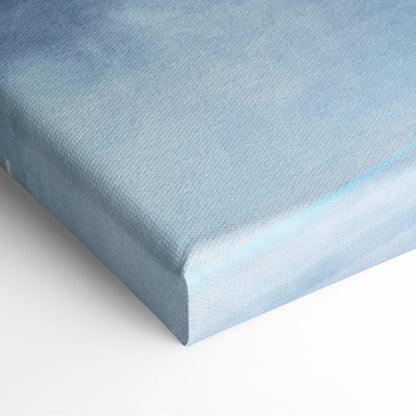 A soft blue canvas print with subtle gradient and texture featuring cyberpunk biker neon city night rider art