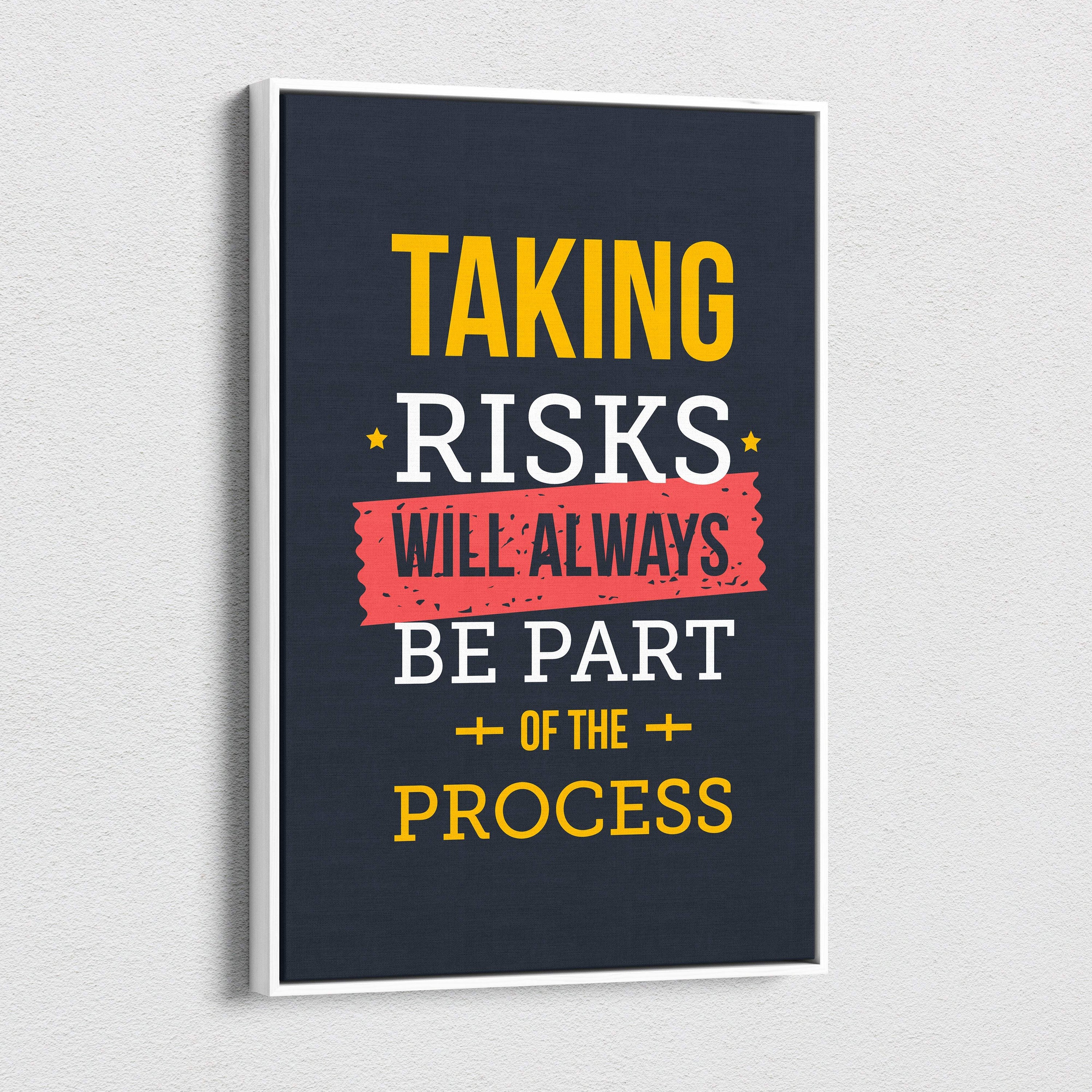 A framed motivational wall art print with bold yellow and white text on dark navy for office or home decor