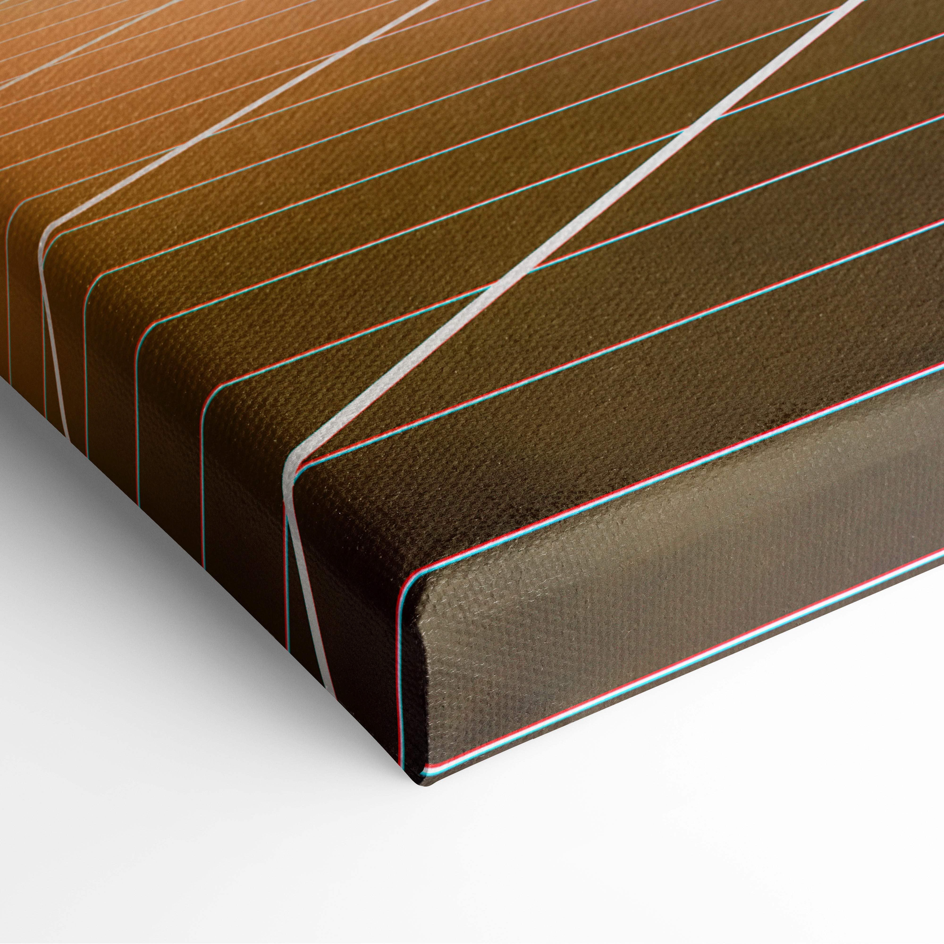Retro arcade canvas wall art with brown canvas and white diagonal stripes featuring neon 80s gamer design