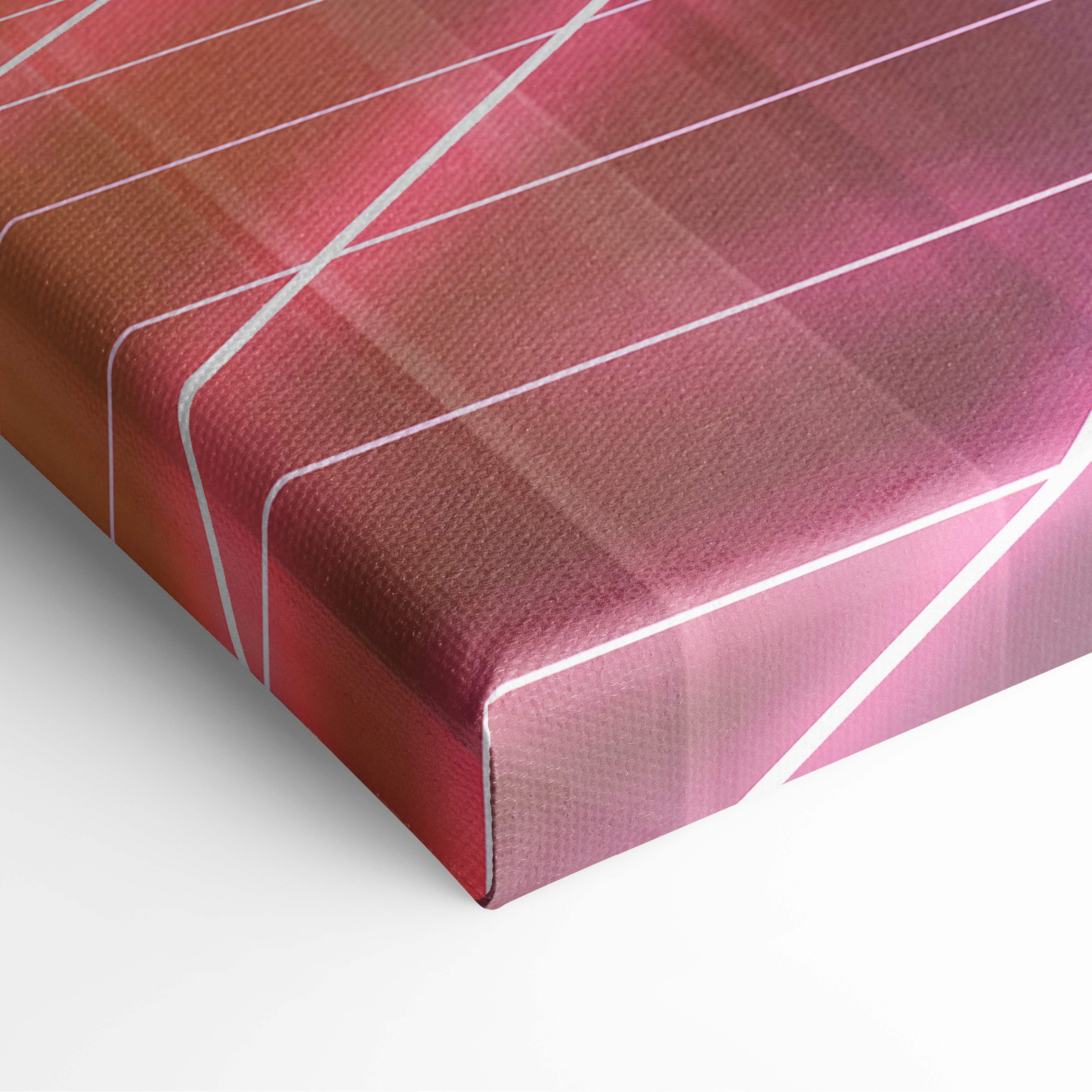 A futuristic neon motorcycle canvas wall art with pink orange gradient and crisp white geometric lines for modern decor