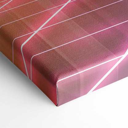 A futuristic neon motorcycle canvas wall art with pink orange gradient and crisp white geometric lines for modern decor