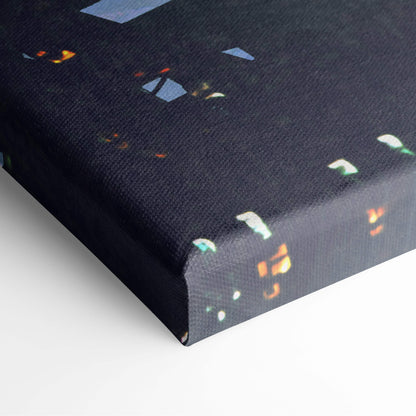 Black canvas print featuring a modern abstract design with colorful geometric shapes for cyberpunk samurai decor