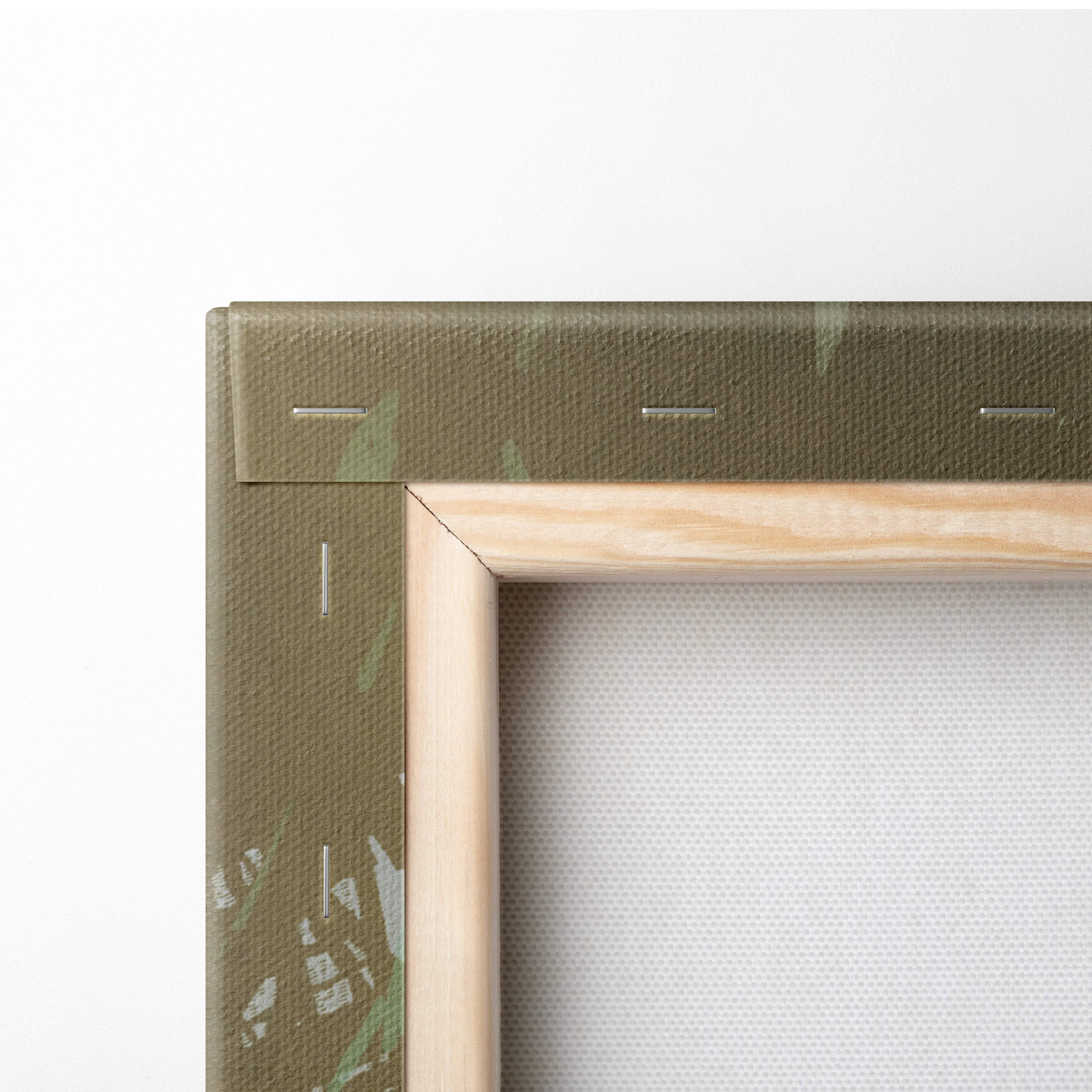 Anime telekinetic girl poster on olive green textured canvas with light wood frame featuring floating psychic scene