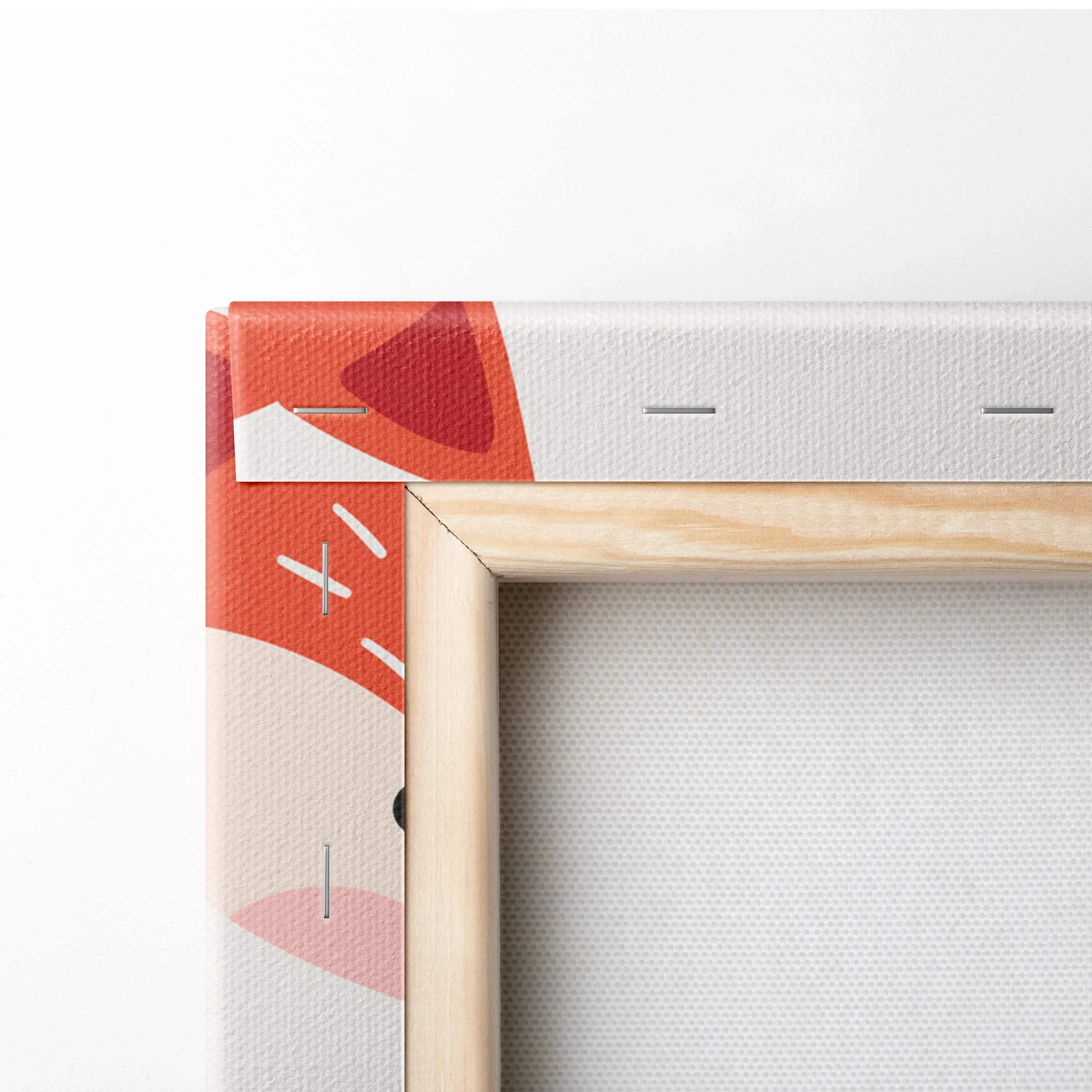 Back of Pastel Woodland Animals canvas with orange pink cream geometric corner
