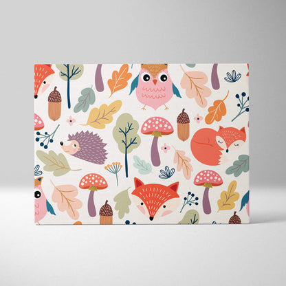 Pastel woodland animals canvas wall art with foxes owls hedgehogs mushrooms