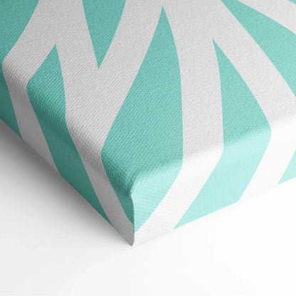 Square teal white zigzag bedsheet with coastal wave pattern