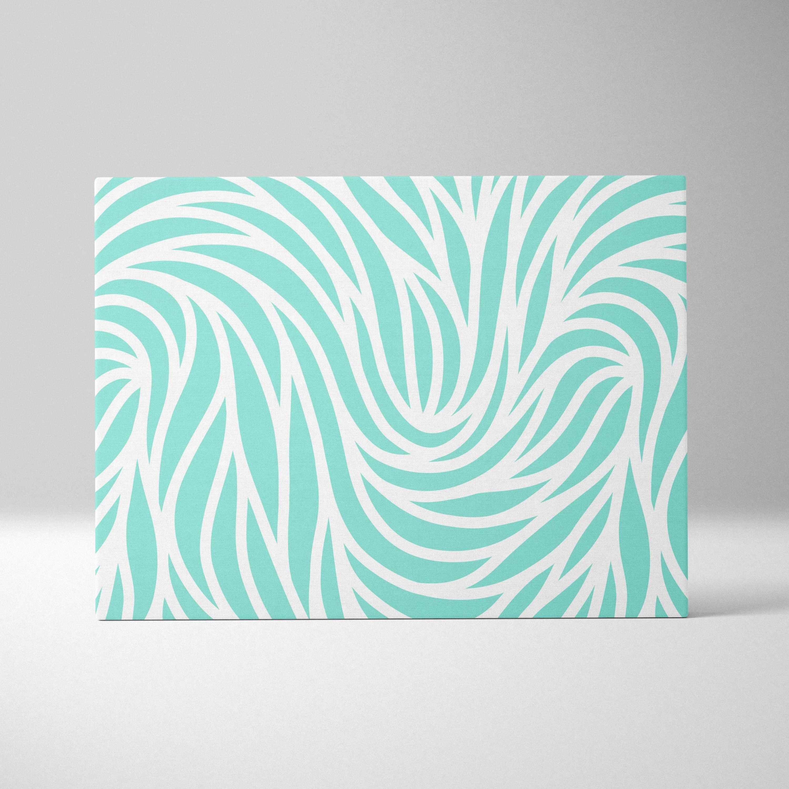 Coastal abstract wave canvas wall art in teal mint green and white swirling leaves