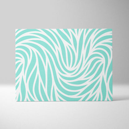 Coastal abstract wave canvas wall art in teal mint green and white swirling leaves