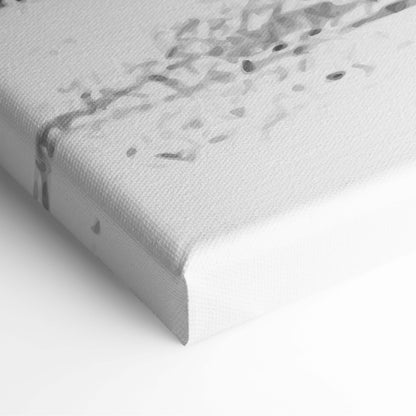 Gray abstract splatter painting on stretched canvas red sun lake japanese ink style minimal zen mountain decor