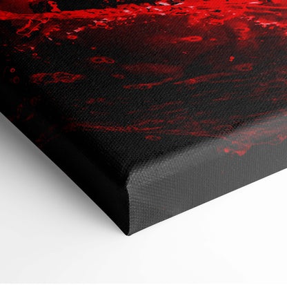 Black canvas print featuring bold blood red splatter paint in dark gothic abstract silhouette design