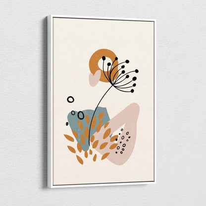 Boho abstract botanical canvas wall art with stylized floral line print in terracotta dusty blue and neutral beige