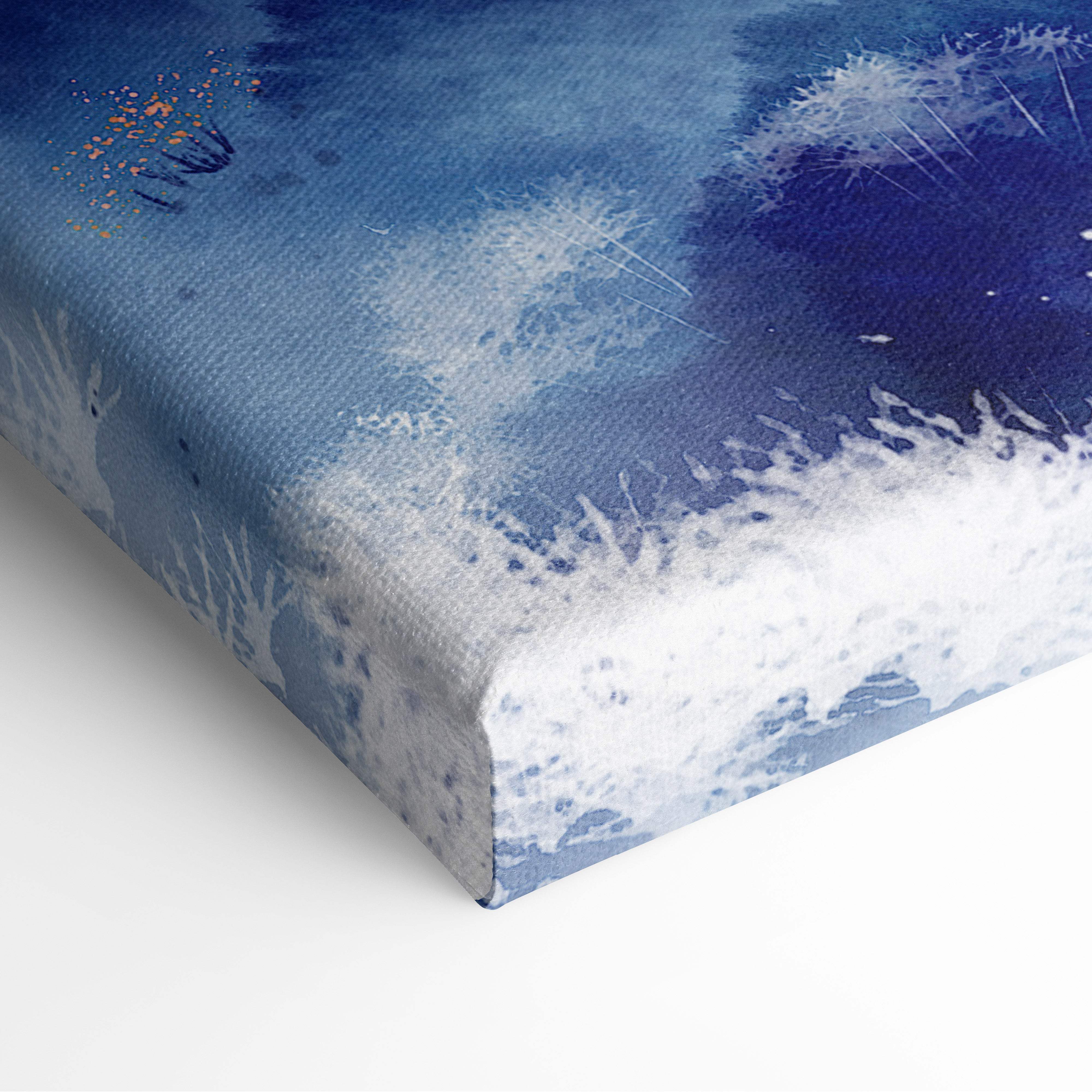 Blue and white textured abstract canvas painting in soft asian watercolor style for peaceful room decor