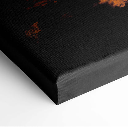 Black canvas print with textured surface and subtle orange accents golden portal warrior fantasy wall art