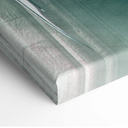Gothic demon canvas print with textured teal and gray gradient on a white framed dark cathedral stained glass artwork
