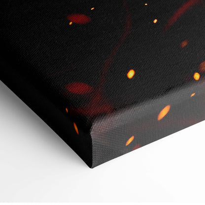 Black canvas print featuring glowing orange and red embers for dark fire mage fantasy wall decor
