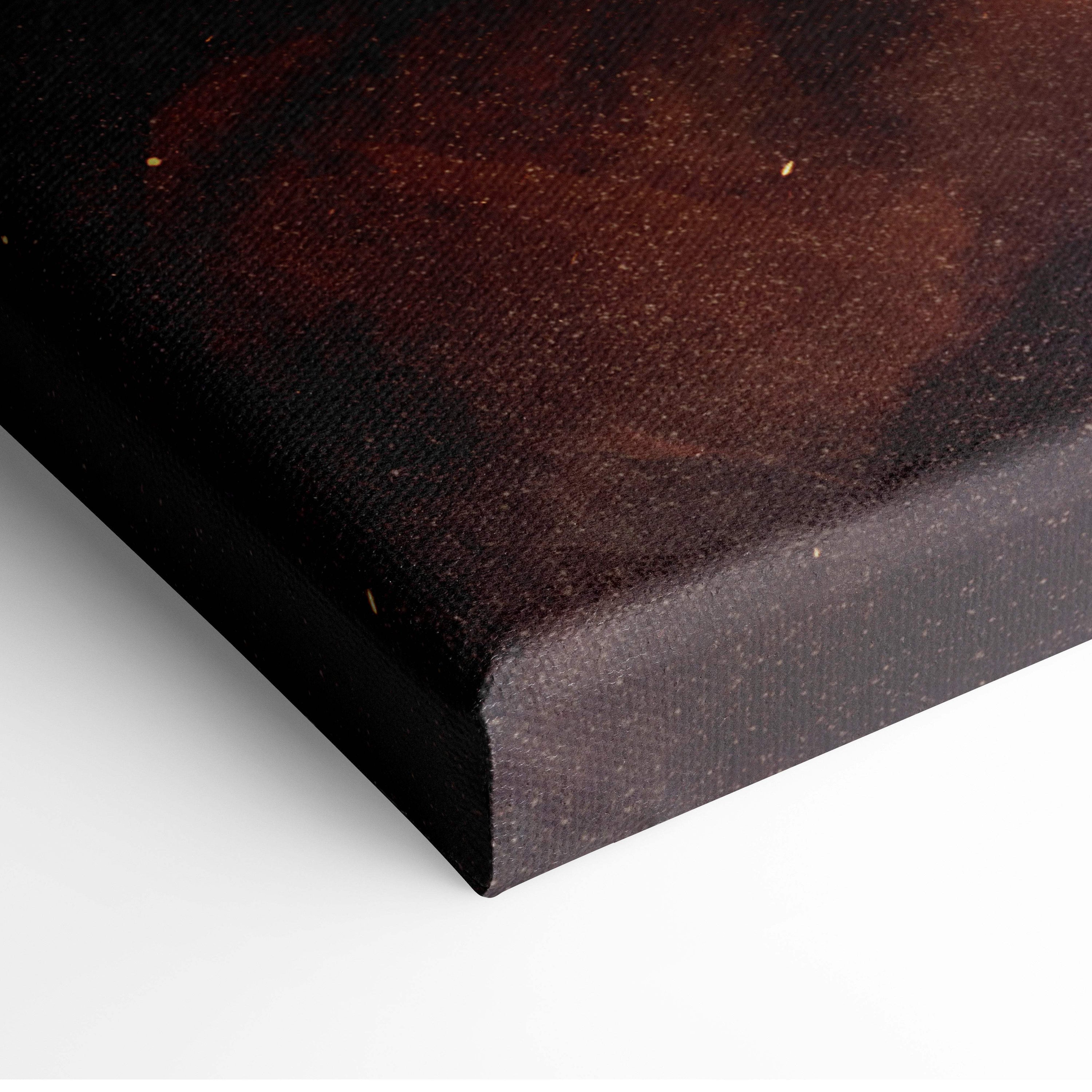 Infernal phantom armor dark brown canvas art with textured surface black edges fiery knight spirit wall decor