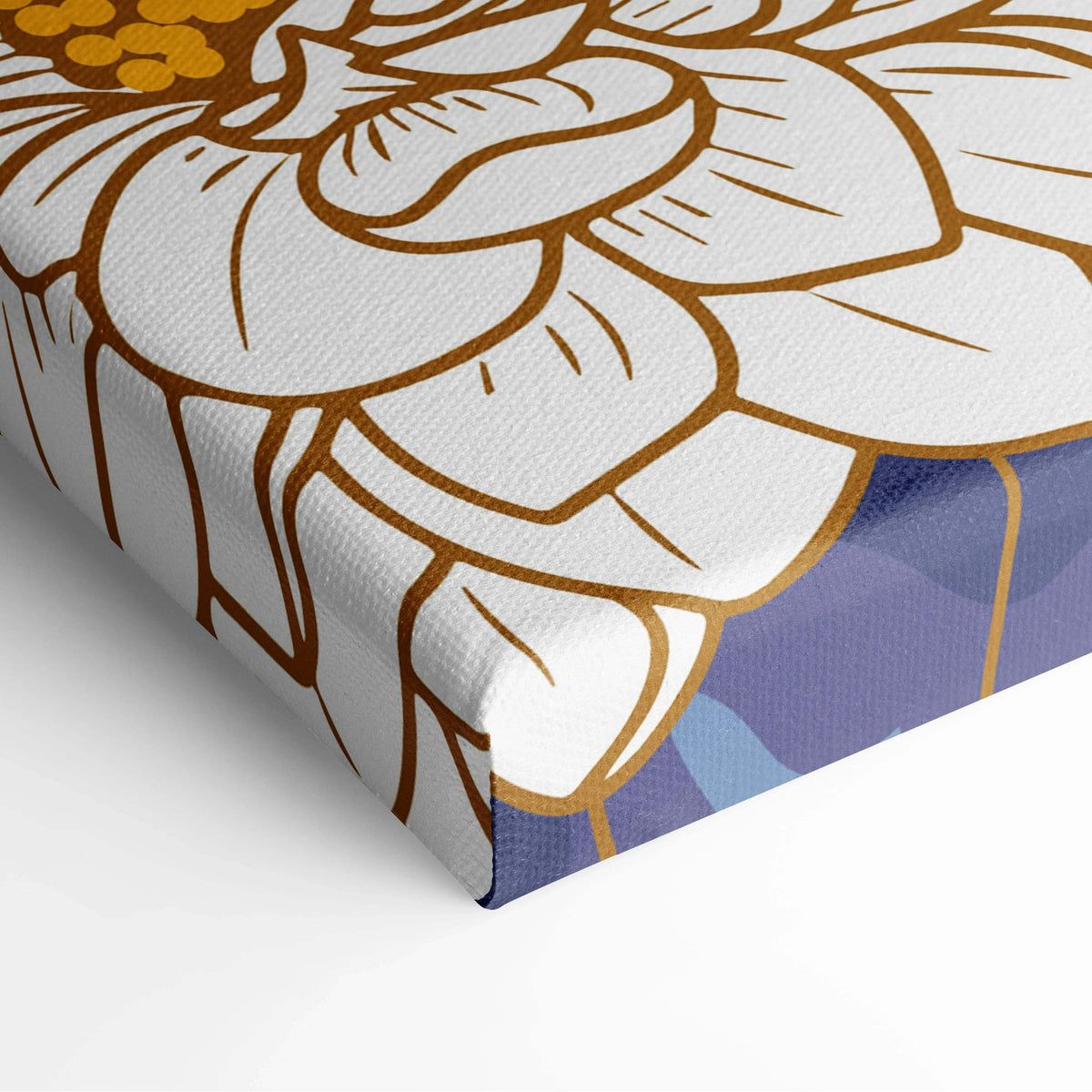 Elegant white gold floral canvas print with textured cream blossoms navy leaves