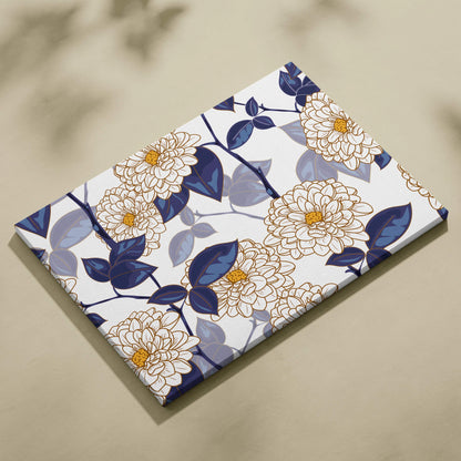 Elegant cream chrysanthemums navy leaves gold centers floral canvas wall art