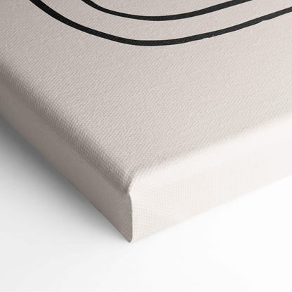 Beige canvas print with black curved line design boho abstract wall art in neutral terracotta and sage green tones