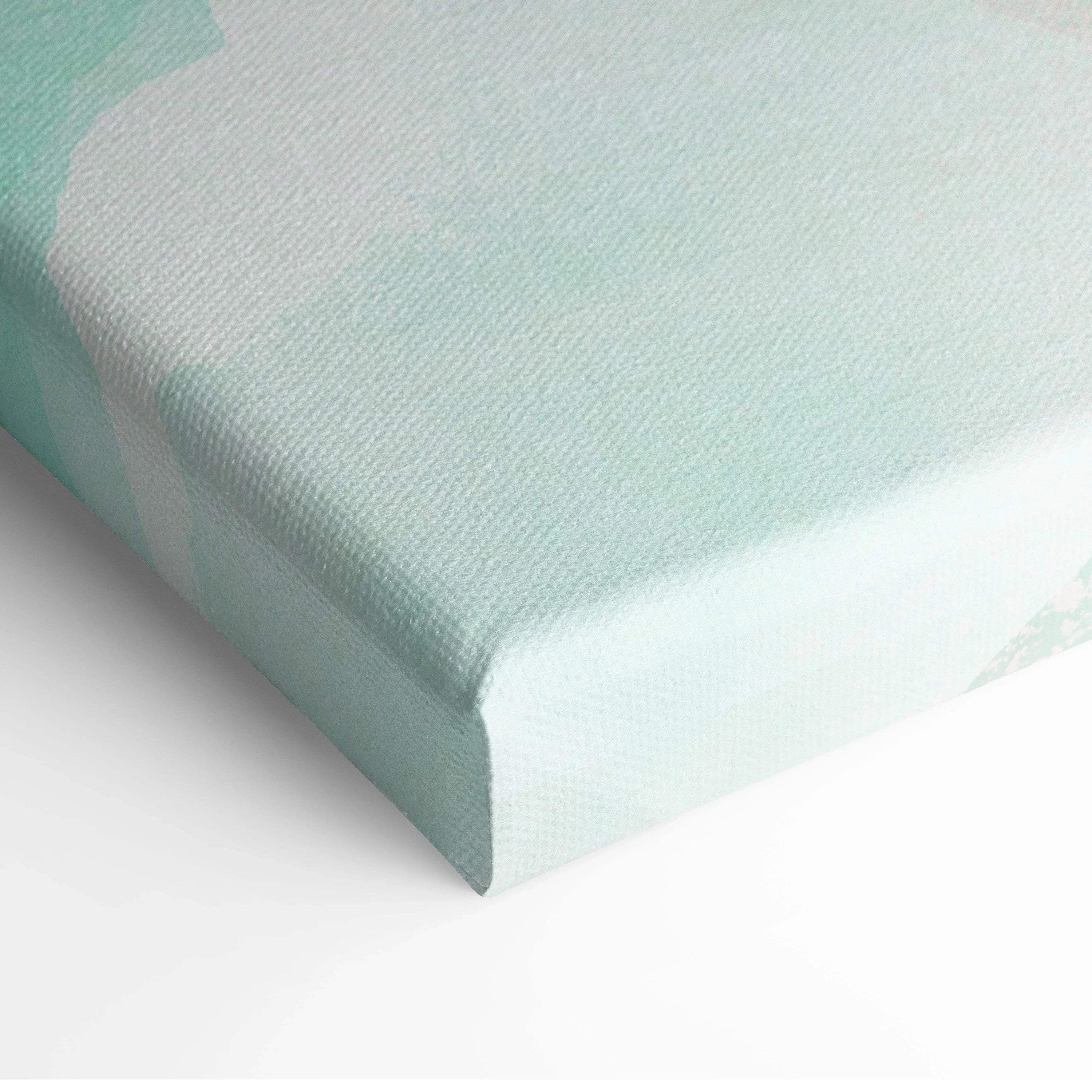 Soft mint-green textured canvas with subtle gradient, turquoise ocean waves art