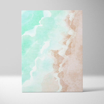 Abstract watercolor beach shoreline canvas in mint green blush pink turquoise waves