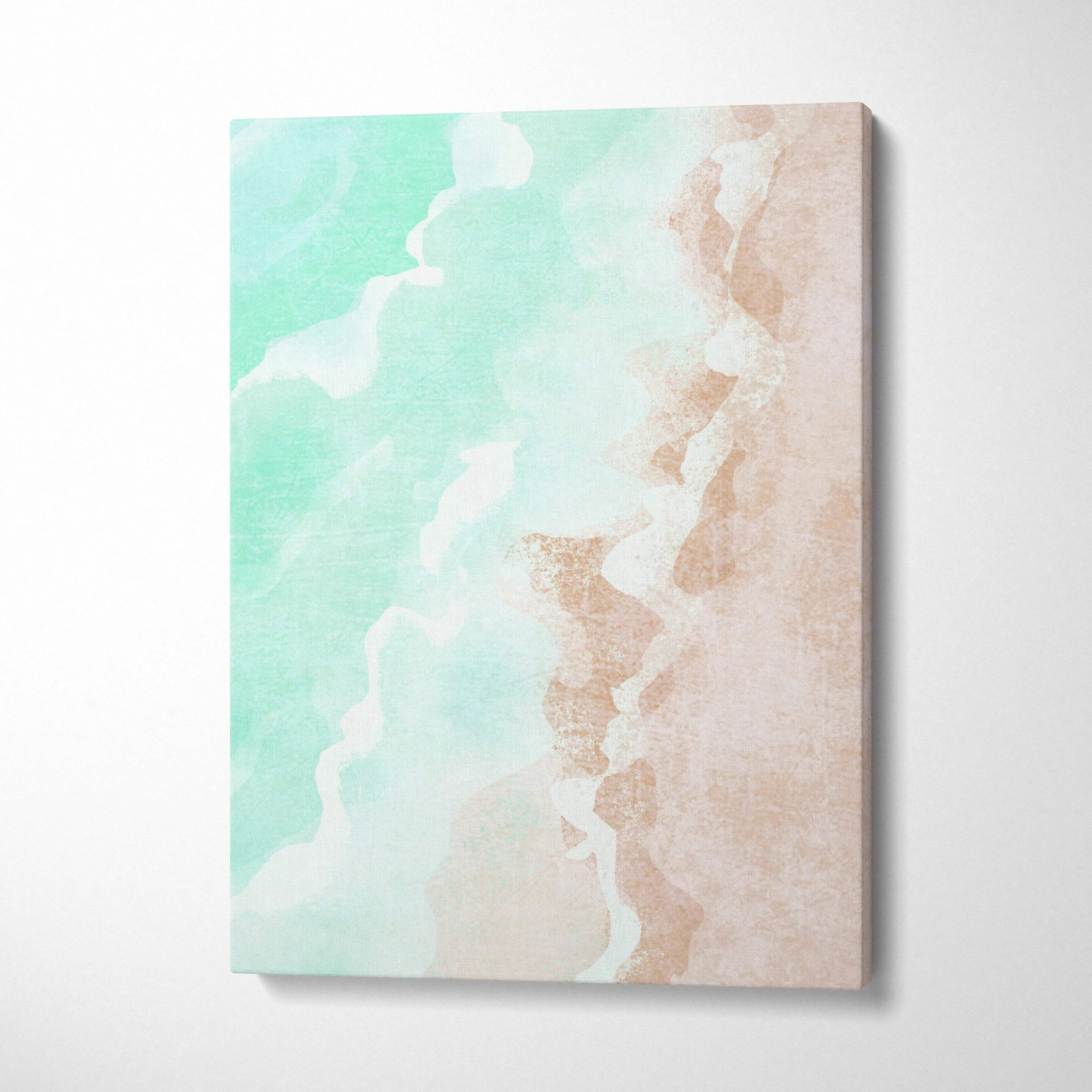 Abstract beach shoreline canvas print in mint green blush pink gold accents