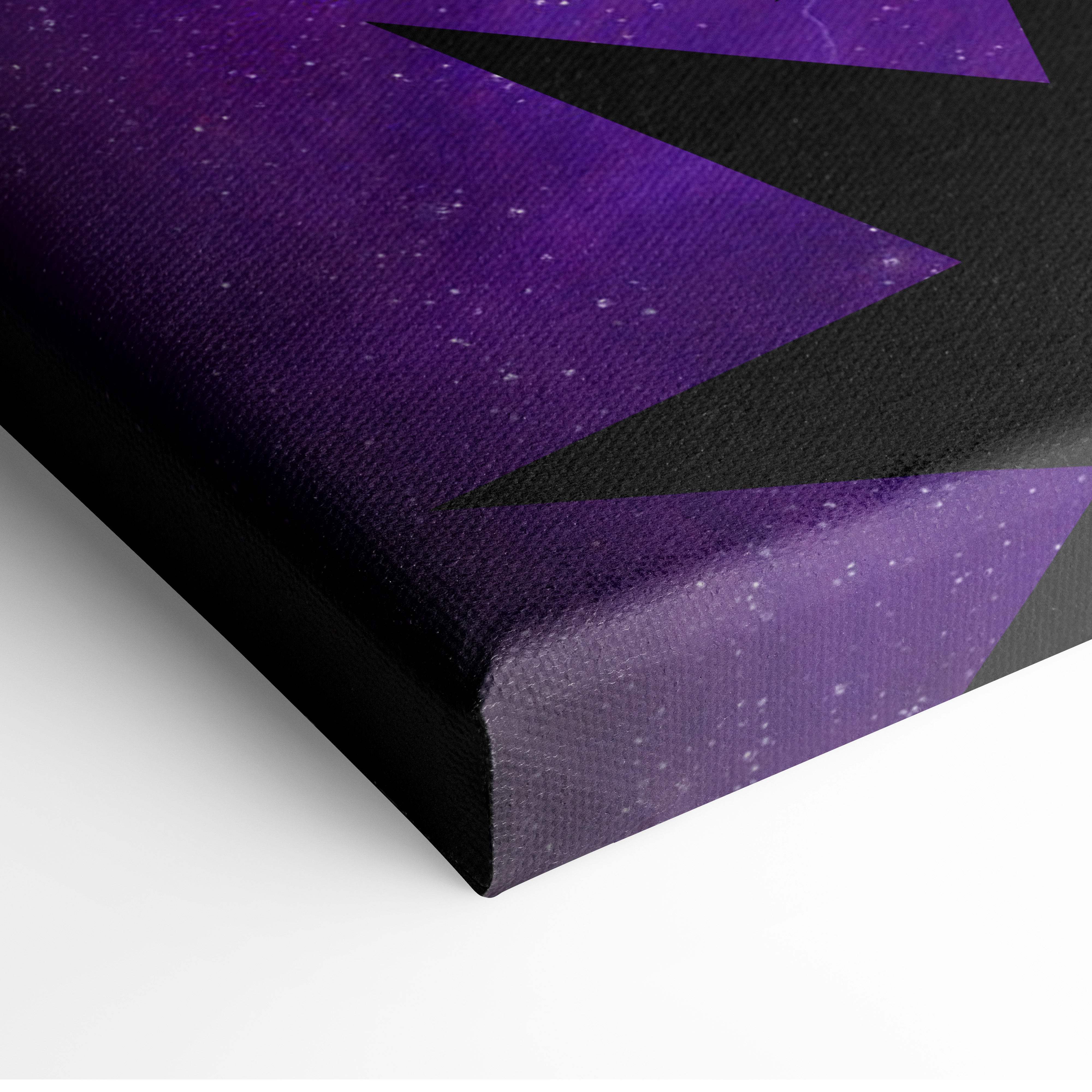 Purple and black canvas wall art featuring starry night sky with bold geometric shapes for kids room nursery decor