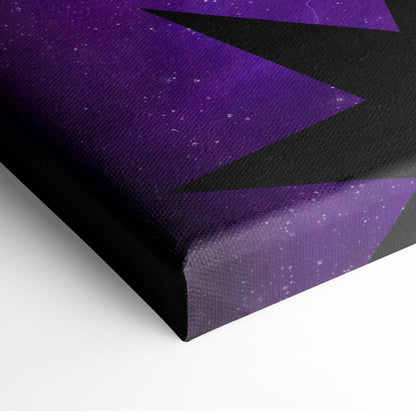 Purple and black canvas wall art featuring starry night sky with bold geometric shapes for kids room nursery decor