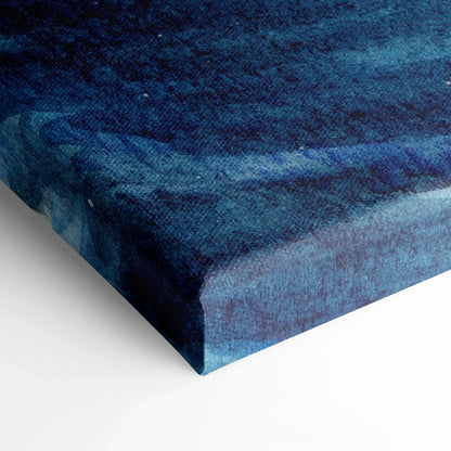 Expressive watercolor ocean wave canvas wall art in deep blue turquoise tones